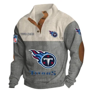 Tennessee Titans Fans Gift Men's Stand Up Collar Base Shirt, All Over Print Base Shirt For Sport Fan, Custom Name NFL141090525121 - Gray