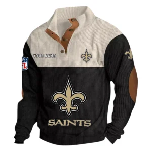 New Orleans Saints Fans Gift Men's Stand Up Collar Base Shirt, All Over Print Base Shirt For Sport Fan, Custom Name NFL141090525122 - Black