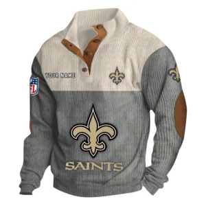 New Orleans Saints Fans Gift Men's Stand Up Collar Base Shirt, All Over Print Base Shirt For Sport Fan, Custom Name NFL141090525122 - Gray
