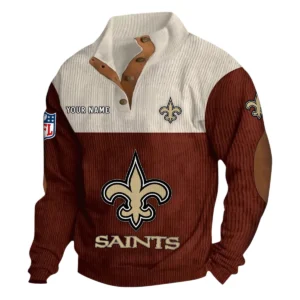New Orleans Saints Fans Gift Men's Stand Up Collar Base Shirt, All Over Print Base Shirt For Sport Fan, Custom Name NFL141090525122 - Dark Red