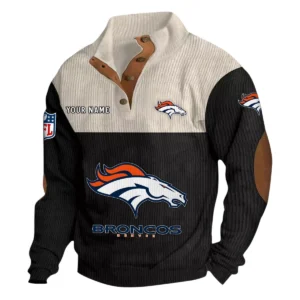 Denver Broncos Fans Gift Men's Stand Up Collar Base Shirt, All Over Print Base Shirt For Sport Fan, Custom Name NFL141090525123 - Black