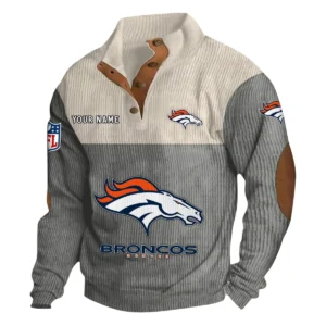 Denver Broncos Fans Gift Men's Stand Up Collar Base Shirt, All Over Print Base Shirt For Sport Fan, Custom Name NFL141090525123 - Gray