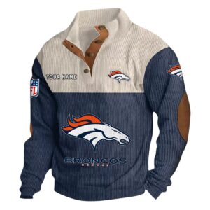 Denver Broncos Fans Gift Men's Stand Up Collar Base Shirt, All Over Print Base Shirt For Sport Fan, Custom Name NFL141090525123 - Navy Blue