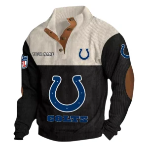 Indianapolis Colts Fans Gift Men's Stand Up Collar Base Shirt, All Over Print Base Shirt For Sport Fan, Custom Name NFL141090525124 - Black