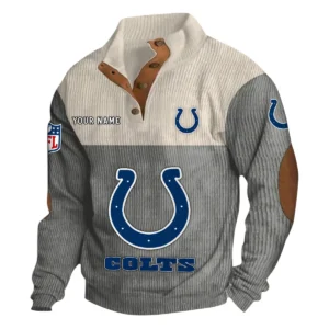 Indianapolis Colts Fans Gift Men's Stand Up Collar Base Shirt, All Over Print Base Shirt For Sport Fan, Custom Name NFL141090525124 - Gray