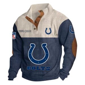 Indianapolis Colts Fans Gift Men's Stand Up Collar Base Shirt, All Over Print Base Shirt For Sport Fan, Custom Name NFL141090525124 - Navy Blue
