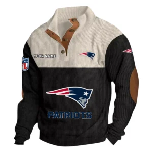 New England Patriots Fans Gift Men's Stand Up Collar Base Shirt, All Over Print Base Shirt For Sport Fan, Custom Name NFL141090525125 - Black