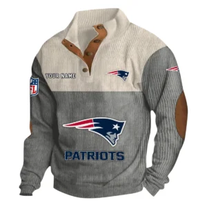 New England Patriots Fans Gift Men's Stand Up Collar Base Shirt, All Over Print Base Shirt For Sport Fan, Custom Name NFL141090525125 - Gray