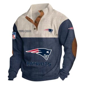 New England Patriots Fans Gift Men's Stand Up Collar Base Shirt, All Over Print Base Shirt For Sport Fan, Custom Name NFL141090525125 - Navy Blue