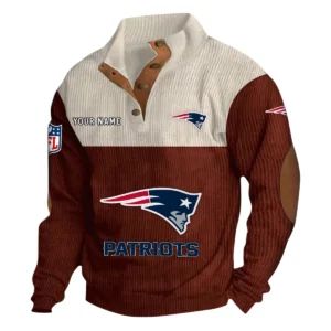 New England Patriots Fans Gift Men's Stand Up Collar Base Shirt, All Over Print Base Shirt For Sport Fan, Custom Name NFL141090525125 - Dark Red