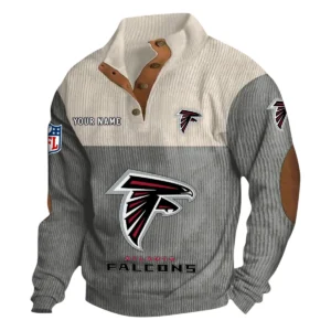 Atlanta Falcons Fans Gift Men's Stand Up Collar Base Shirt, All Over Print Base Shirt For Sport Fan, Custom Name NFL141090525126 - Gray