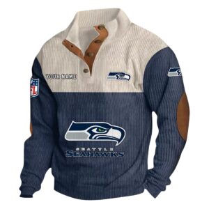 Seattle Seahawks Fans Gift Men's Stand Up Collar Base Shirt, All Over Print Base Shirt For Sport Fan, Custom Name NFL141090525127 - Navy Blue
