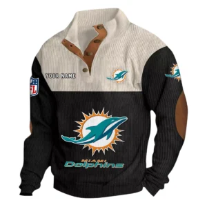 Miami Dolphins Fans Gift Men's Stand Up Collar Base Shirt, All Over Print Base Shirt For Sport Fan, Custom Name NFL141090525128 - Black
