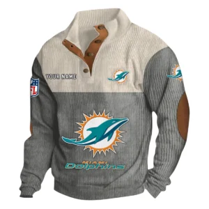 Miami Dolphins Fans Gift Men's Stand Up Collar Base Shirt, All Over Print Base Shirt For Sport Fan, Custom Name NFL141090525128 - Gray