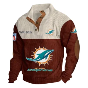 Miami Dolphins Fans Gift Men's Stand Up Collar Base Shirt, All Over Print Base Shirt For Sport Fan, Custom Name NFL141090525128 - Dark Red