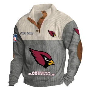 Arizona Cardinals Fans Gift Men's Stand Up Collar Base Shirt, All Over Print Base Shirt For Sport Fan, Custom Name NFL141090525129 - Gray
