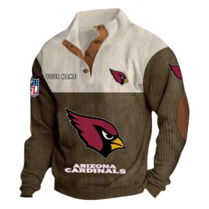 Arizona Cardinals Fans Gift Men's Stand Up Collar Base Shirt, All Over Print Base Shirt For Sport Fan, Custom Name NFL141090525129 - Brown