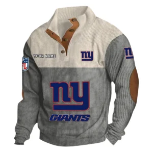 New York Giants Fans Gift Men's Stand Up Collar Base Shirt, All Over Print Base Shirt For Sport Fan, Custom Name NFL141090525130 - Gray