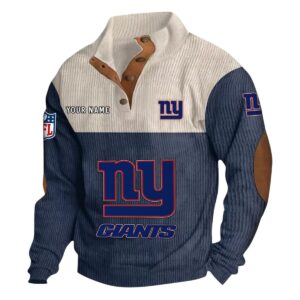 New York Giants Fans Gift Men's Stand Up Collar Base Shirt, All Over Print Base Shirt For Sport Fan, Custom Name NFL141090525130 - Navy Blue