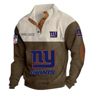 New York Giants Fans Gift Men's Stand Up Collar Base Shirt, All Over Print Base Shirt For Sport Fan, Custom Name NFL141090525130 - Brown