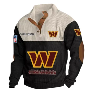 Washington Commanders Fans Gift Men's Stand Up Collar Base Shirt, All Over Print Base Shirt For Sport Fan, Custom Name NFL141090525131 - Black