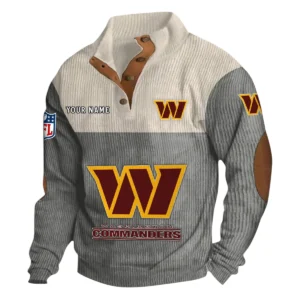 Washington Commanders Fans Gift Men's Stand Up Collar Base Shirt, All Over Print Base Shirt For Sport Fan, Custom Name NFL141090525131 - Gray