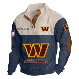 Washington Commanders Fans Gift Men's Stand Up Collar Base Shirt, All Over Print Base Shirt For Sport Fan, Custom Name NFL141090525131 - Navy Blue