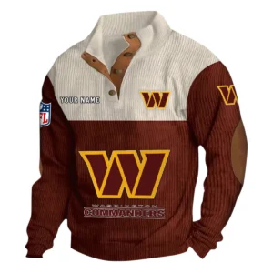 Washington Commanders Fans Gift Men's Stand Up Collar Base Shirt, All Over Print Base Shirt For Sport Fan, Custom Name NFL141090525131 - Dark Red