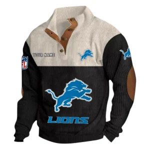 Detroit Lions Fans Gift Men's Stand Up Collar Base Shirt, All Over Print Base Shirt For Sport Fan, Custom Name NFL141090525132 - Black
