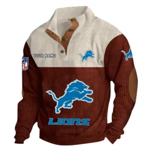 Detroit Lions Fans Gift Men's Stand Up Collar Base Shirt, All Over Print Base Shirt For Sport Fan, Custom Name NFL141090525132 - Dark Red