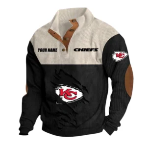 Kansas City Chiefs Fans Gift Men's Stand Up Collar Base Shirt, All Over Print Base Shirt For Sport Fan, Custom Name NFL142090625101 - Black