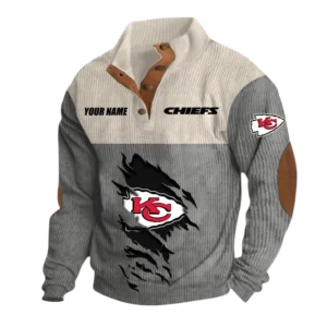 Kansas City Chiefs Fans Gift Men's Stand Up Collar Base Shirt, All Over Print Base Shirt For Sport Fan, Custom Name NFL142090625101 - Gray