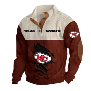 Kansas City Chiefs Fans Gift Men's Stand Up Collar Base Shirt, All Over Print Base Shirt For Sport Fan, Custom Name NFL142090625101 - Dark Red