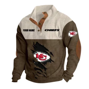 Kansas City Chiefs Fans Gift Men's Stand Up Collar Base Shirt, All Over Print Base Shirt For Sport Fan, Custom Name NFL142090625101 - Brown