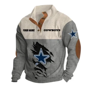 Dallas Cowboys Fans Gift Men's Stand Up Collar Base Shirt, All Over Print Base Shirt For Sport Fan, Custom Name NFL142090625102 - Gray