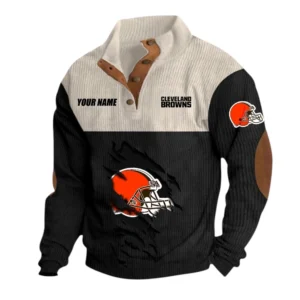 Cleveland Browns Fans Gift Men's Stand Up Collar Base Shirt, All Over Print Base Shirt For Sport Fan, Custom Name NFL142090625103 - Black