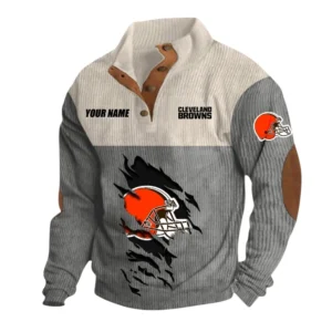 Cleveland Browns Fans Gift Men's Stand Up Collar Base Shirt, All Over Print Base Shirt For Sport Fan, Custom Name NFL142090625103 - Gray