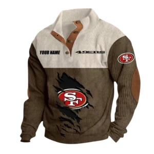 San Francisco 49ers Fans Gift Men's Stand Up Collar Base Shirt, All Over Print Base Shirt For Sport Fan, Custom Name NFL142090625104 - Brown