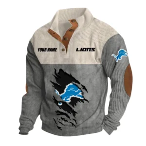 Detroit Lions Fans Gift Men's Stand Up Collar Base Shirt, All Over Print Base Shirt For Sport Fan, Custom Name NFL142090625105 - Gray