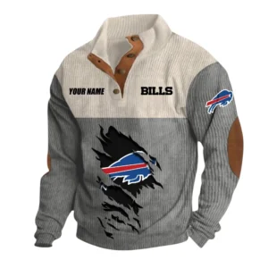 Buffalo Bills Fans Gift Men's Stand Up Collar Base Shirt, All Over Print Base Shirt For Sport Fan, Custom Name NFL142090625106 - Gray