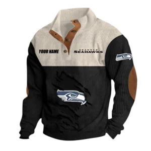 Seattle Seahawks Fans Gift Men's Stand Up Collar Base Shirt, All Over Print Base Shirt For Sport Fan, Custom Name NFL142090625108 - Black