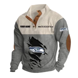 Seattle Seahawks Fans Gift Men's Stand Up Collar Base Shirt, All Over Print Base Shirt For Sport Fan, Custom Name NFL142090625108 - Gray