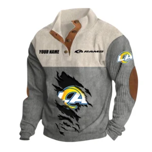 Los Angeles Rams Fans Gift Men's Stand Up Collar Base Shirt, All Over Print Base Shirt For Sport Fan, Custom Name NFL142090625109 - Gray
