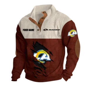 Los Angeles Rams Fans Gift Men's Stand Up Collar Base Shirt, All Over Print Base Shirt For Sport Fan, Custom Name NFL142090625109 - Dark Red