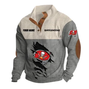 Tampa Bay Buccaneers Fans Gift Men's Stand Up Collar Base Shirt, All Over Print Base Shirt For Sport Fan, Custom Name NFL142090625110 - Gray