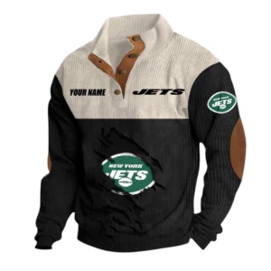 New York Jets Fans Gift Men's Stand Up Collar Base Shirt, All Over Print Base Shirt For Sport Fan, Custom Name NFL142090625111 - Black