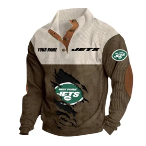 New York Jets Fans Gift Men's Stand Up Collar Base Shirt, All Over Print Base Shirt For Sport Fan, Custom Name NFL142090625111 - Brown