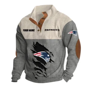New England Patriots Fans Gift Men's Stand Up Collar Base Shirt, All Over Print Base Shirt For Sport Fan, Custom Name NFL142090625112 - Gray