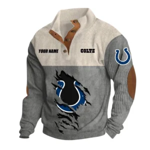 Indianapolis Colts Fans Gift Men's Stand Up Collar Base Shirt, All Over Print Base Shirt For Sport Fan, Custom Name NFL142090625113 - Gray
