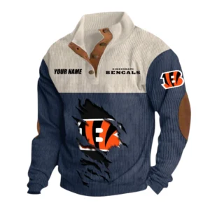Cincinnati Bengals Fans Gift Men's Stand Up Collar Base Shirt, All Over Print Base Shirt For Sport Fan, Custom Name NFL142090625116 - Navy Blue